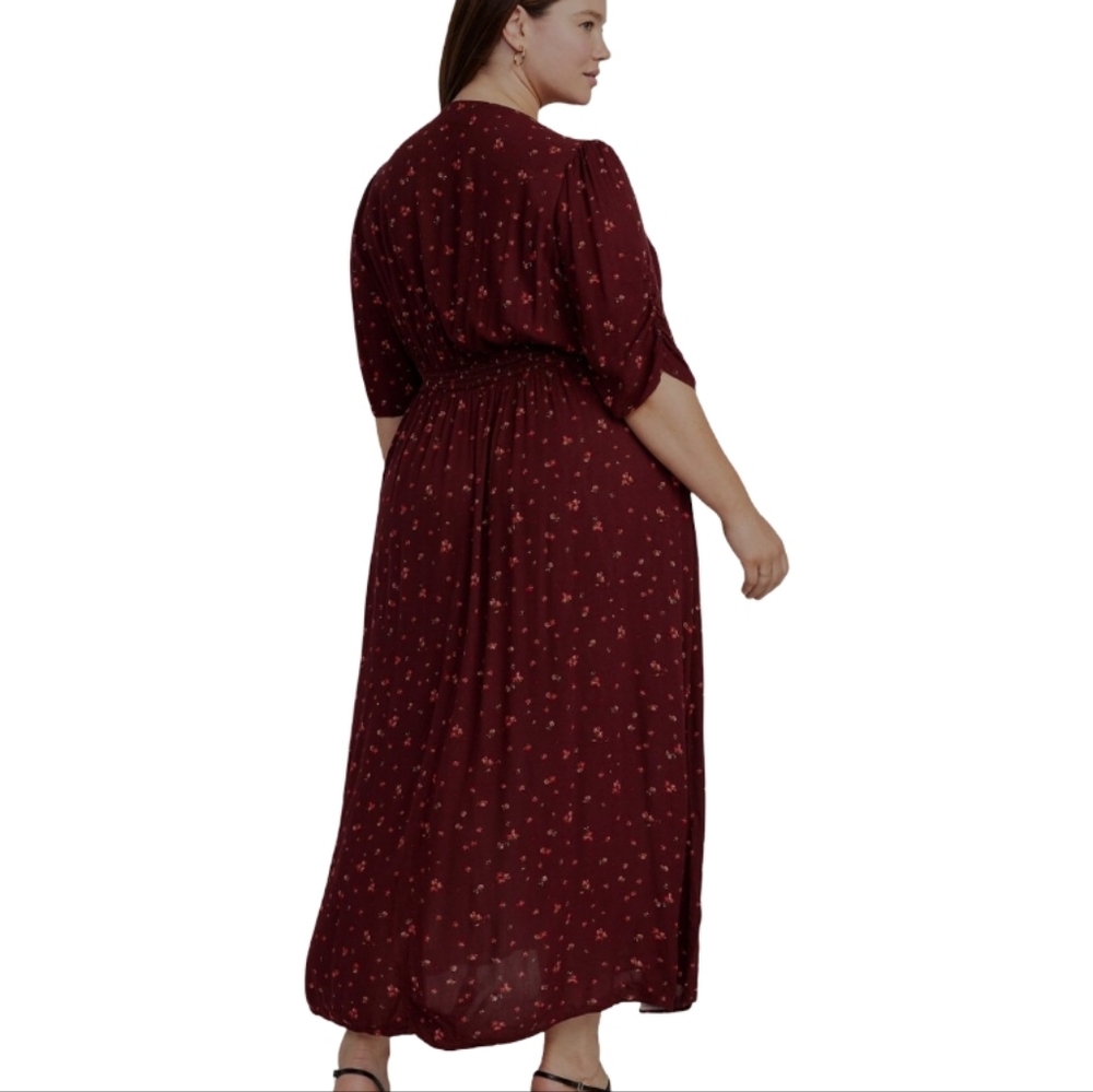 Old Navy Womens Plus Size Burgundy Floral Midi Dress Size XXL - Picture 2 of 6